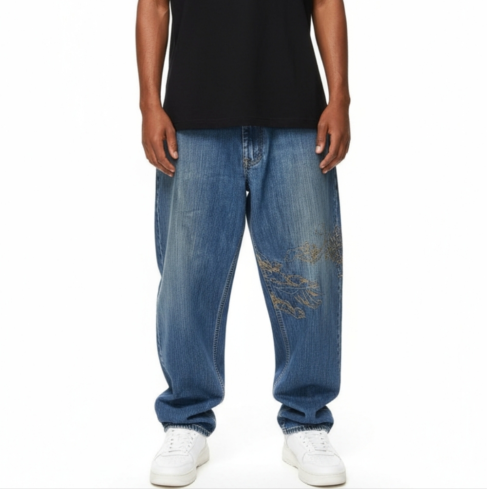 VTG 90s Baggie Jeans Men’s 40 – Distressed Hip Hop Grunge Streetwear Denim Y2K
